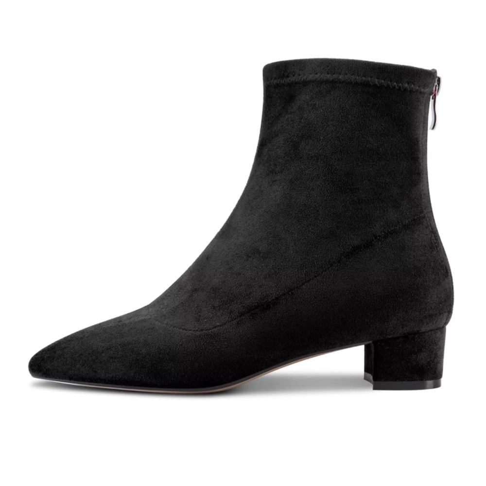 Black Pointed Toe Booties Block Heel Ankle Boots Closed Toe Suede Feel Classic